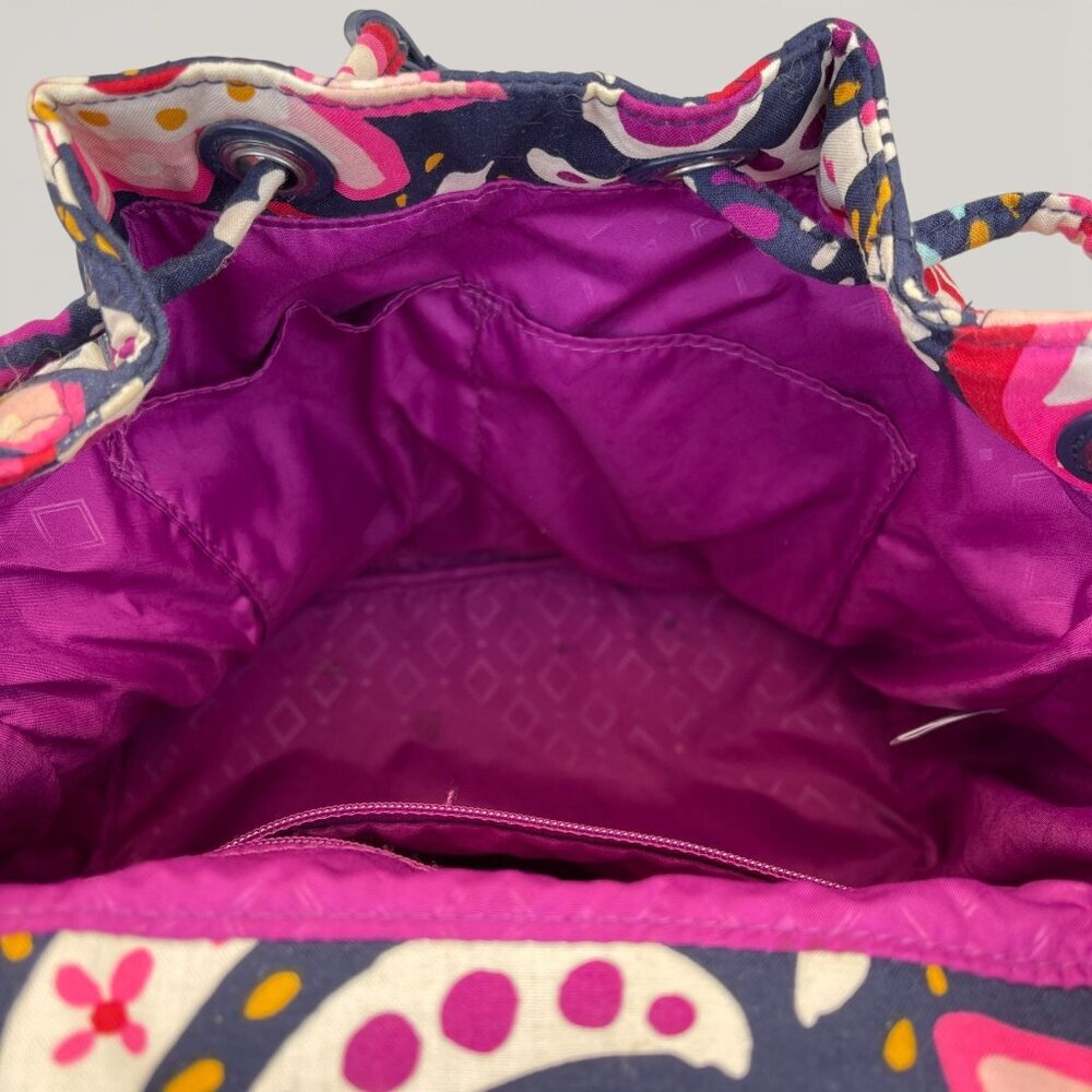 Vera Bradley Paisley Quilted Backpack Purple Pink blue Drawstring & Snap Closure - Picture 8 of 11